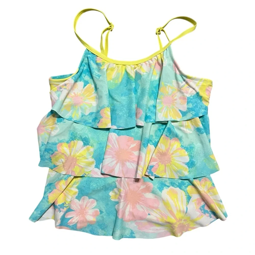 Justice 14Y Floral Tiered Ruffle Tankini Swimsuit